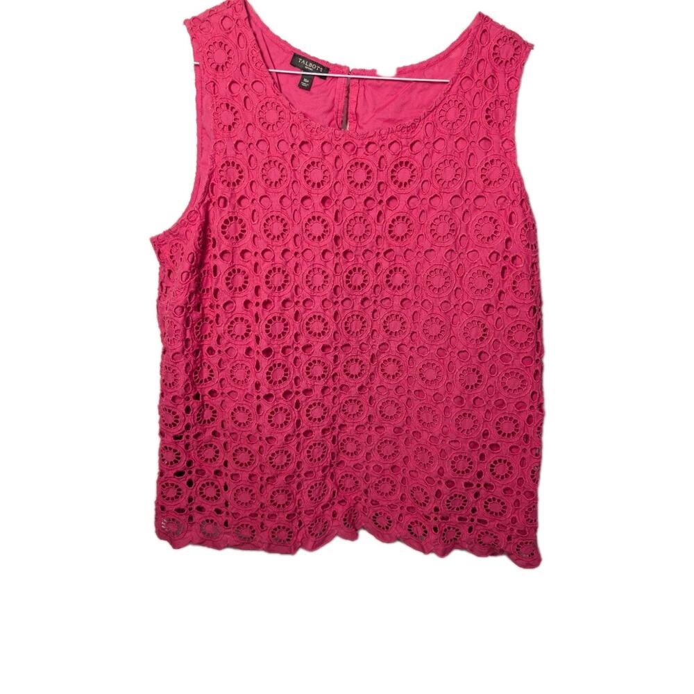 Talbots Tank Top Womens Size 16 Petite 16P Pink Crochet Boho Cottagecore Blouse